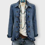 Amelia ruffled jacket in Medium Blue, front detail