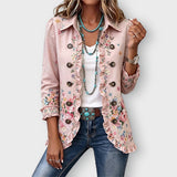 Ella floral ruffle jacket in Pink, front view