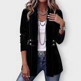 Avery velvet open front jacket in Black, front view