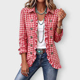 Evelyn gingham ruffle jacket in Red, front view