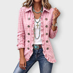 Evelyn gingham ruffle jacket in Pink, front view