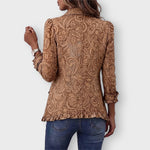 Madison floral print ruffled jacket in Brown, back view