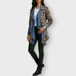 Victoria leopard and denim jacket in Khaki, full length