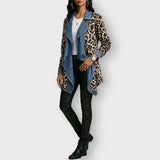 Victoria leopard and denim jacket in Khaki, full length
