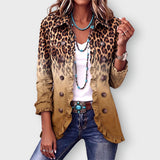 Emma leopard ombre ruffle blazer in Ochre, front view