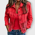 Brooklyn fringe and lace jacket in Red, front view