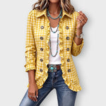 Evelyn gingham ruffle jacket in Yellow, front view