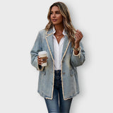 Hannah oversized light wash blazer in Light Wash Blue, front view