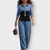 Natalie cropped jacket and pants set in Black, worn