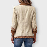 Scarlett floral ruffled jacket in Tan & Brown, back view