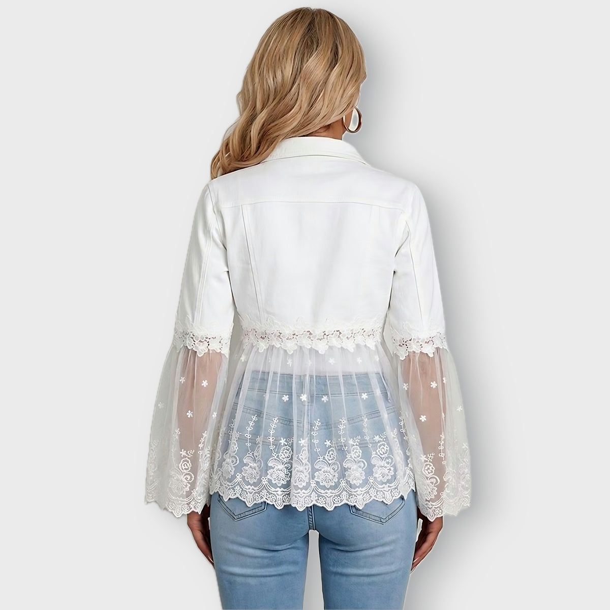 Addison lace panel jacket in White, back view