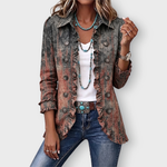 Zoey vintage print ruffle jacket in Desert Wash, front view