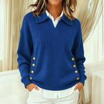 Jackie collared V neck sweater in Blue, view 4
