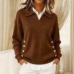 Jackie collared V neck sweater in Brown, view 5