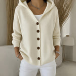Joann hooded button up knit cardigan in Beige, view 2