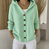 Joann hooded button up knit cardigan in Mint Green, view 3