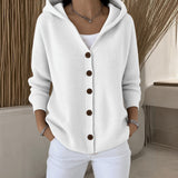 Joann hooded button up knit cardigan in Gray, view 5