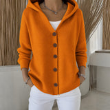 Joann hooded button up knit cardigan in Orange, view 6