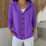 Joann hooded button up knit cardigan in Purple, view 7