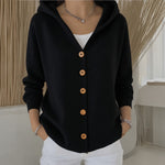 Joann hooded button up knit cardigan in Black, view 8
