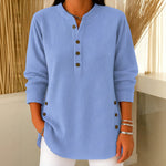 Judy button henley tunic sweater in Sky Blue, front view