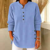 Judy button henley tunic sweater in Sky Blue, front view