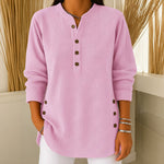 Judy button henley tunic sweater in Soft Pink, view 2