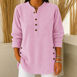 Judy button henley tunic sweater in Soft Pink, view 2