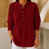 Judy button henley tunic sweater in Burgundy, view 3