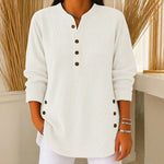 Judy button henley tunic sweater in White, view 5