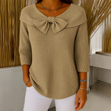 Laurie bow neck ribbed sweater in Khaki, view 3
