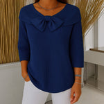 Laurie bow neck ribbed sweater in Dark Blue, view 5