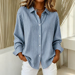 Lois striped button down shirt in Blue, front view