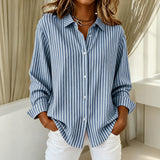 Lois striped button down shirt in Blue, front view
