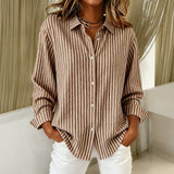 Lois striped button down shirt in Khaki, view 3