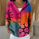 Luann hooded print button cardigan in Fuchsia, view 2