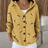 Luann hooded print button cardigan in Yellow, view 3
