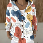 Luann hooded print button cardigan in Beige, view 4