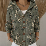 Luann hooded print button cardigan in Dark Green, view 5