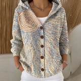 Luann hooded print button cardigan in Light Yellow, view 7