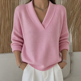 Mandy relaxed V neck sweater in Pink, view 2