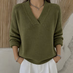 Mandy relaxed V neck sweater in Olive Green, view 3