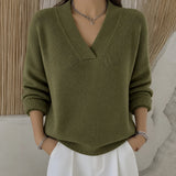 Mandy relaxed V neck sweater in Olive Green, view 3
