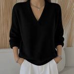 Mandy relaxed V neck sweater in Black, view 4