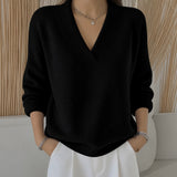 Mandy relaxed V neck sweater in Black, view 4