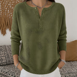 Marlene henley button up knit sweater in Olive Green, front view