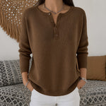 Marlene henley button up knit sweater in Warm Brown, view 2