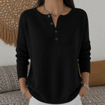 Marlene henley button up knit sweater in Black, view 4