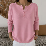 Marlene henley button up knit sweater in Light Pink, view 5