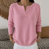 Marlene henley button up knit sweater in Light Pink, view 5